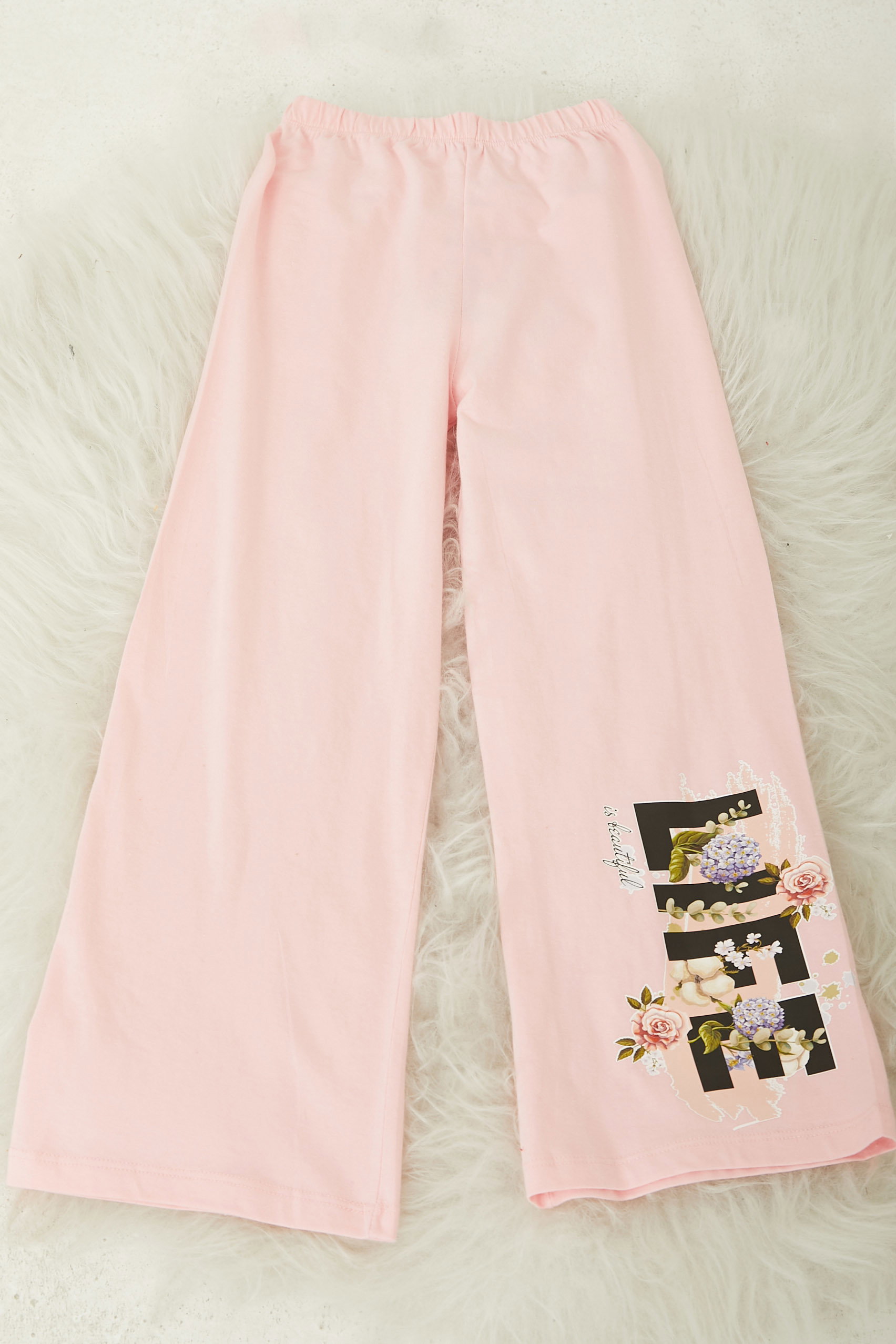 Kız Çocuk Pembe Baskılı Pijama Altı - 26090 - 1