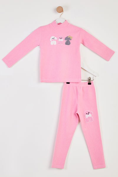 Kız Çocuk Pembe Baskılı Pijama Takımı - 26443 