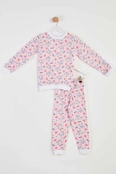 Kız Çocuk Pembe Baskılı Pijama Takımı - 26449 