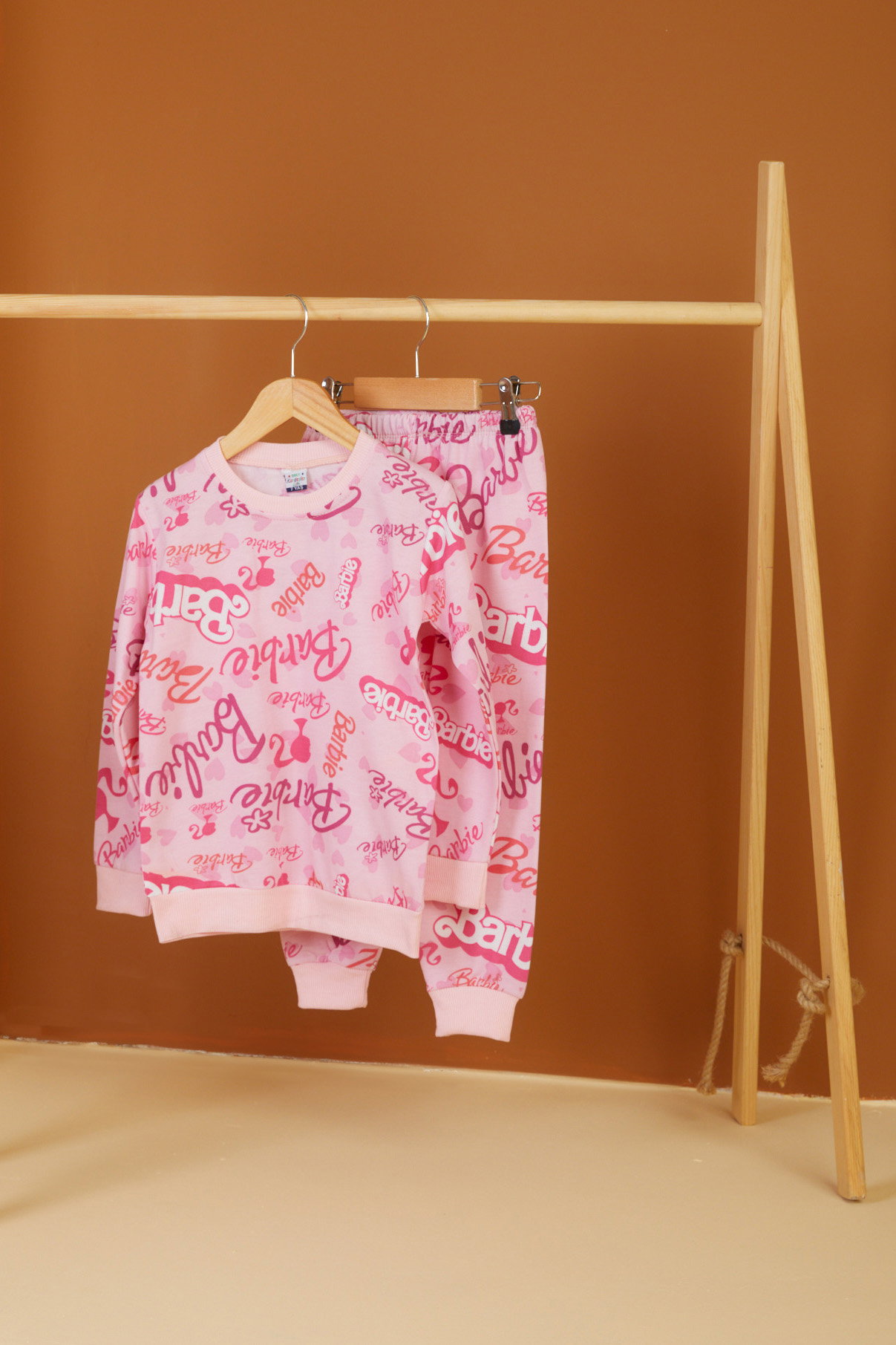 Kız Çocuk Pembe Baskılı Pijama Takımı - 26559 - 1