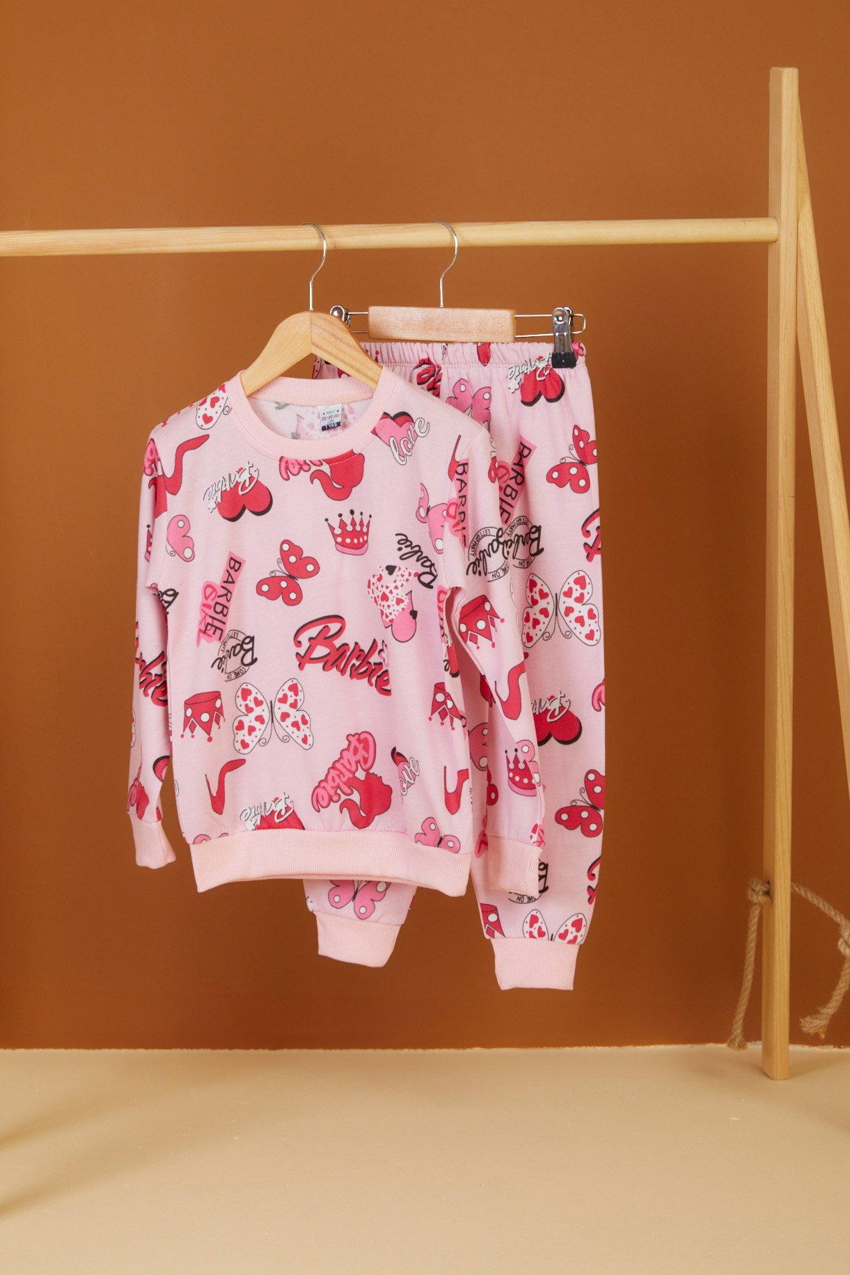 Kız Çocuk Pembe Baskılı Pijama Takımı - 26561 - 1