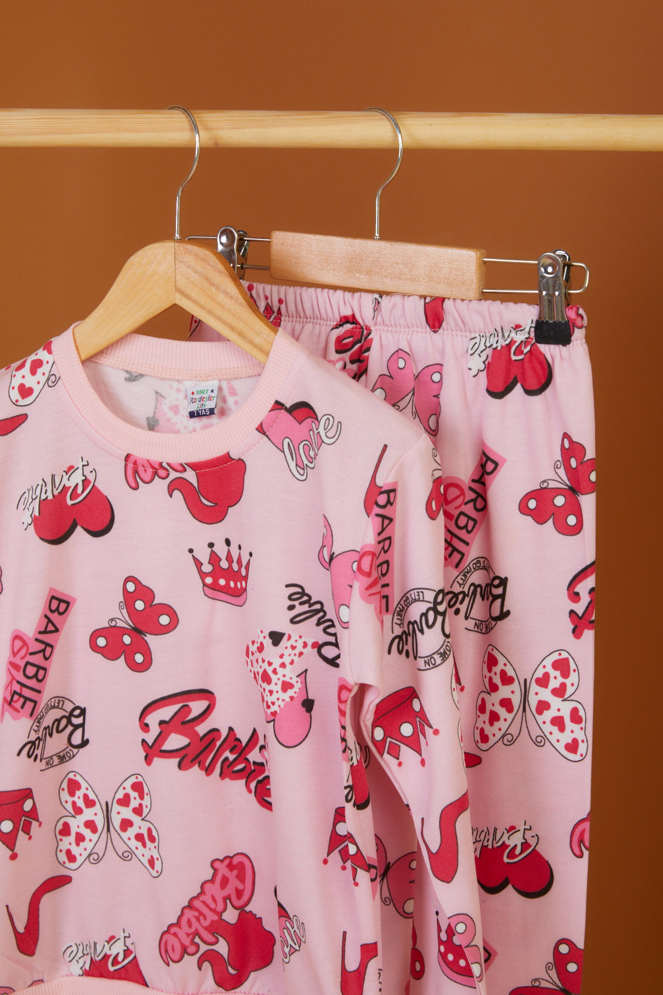 Kız Çocuk Pembe Baskılı Pijama Takımı - 26561 - 2