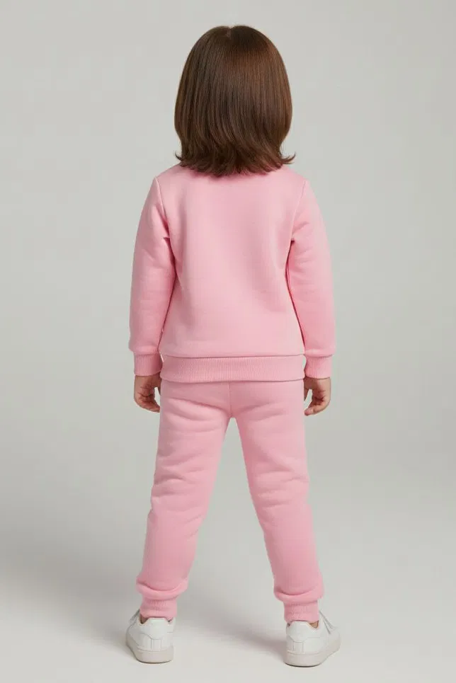 Kız Çocuk Pembe Baskılı Şardonlu Pijama Takımı - 28099-PEMBE - 2