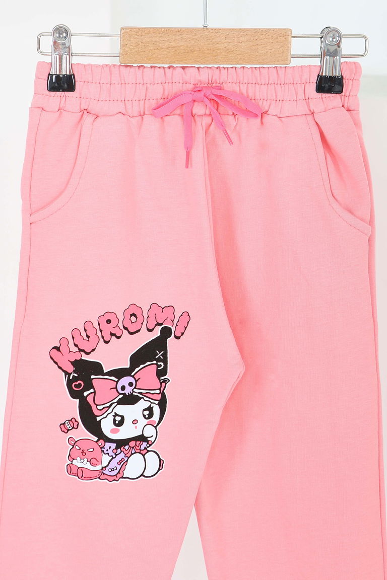 Kız Çocuk Pembe Beli Lastikli Baskılı Penye Eşofman Altı - 27688 - TOFİSA