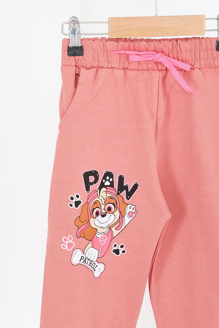 Kız Çocuk Pembe Beli Lastikli Baskılı Penye Eşofman Altı - 27689 - TOFİSA