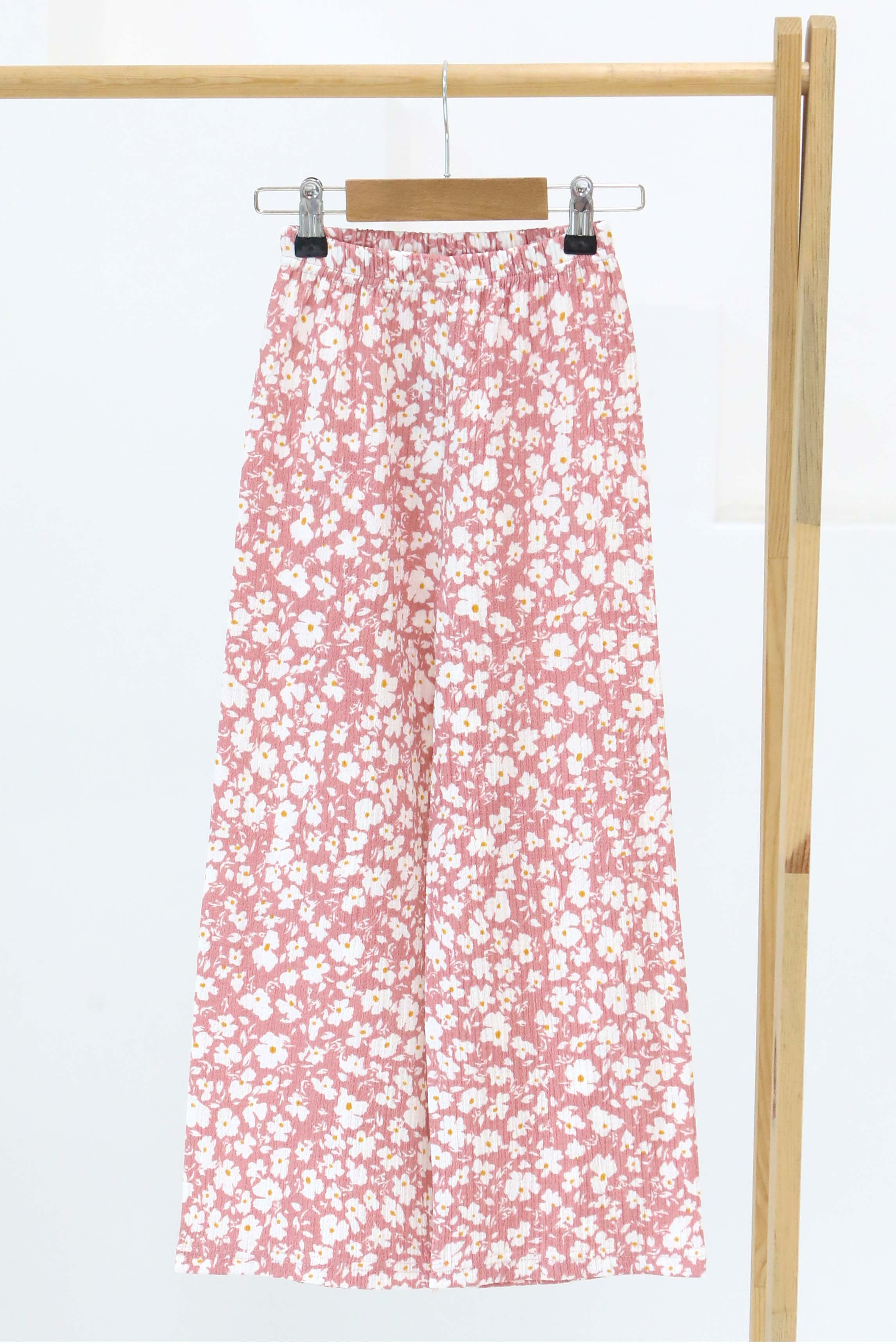 Kız Çocuk Pembe Çiçek Desenli Pantolon - 27308 - 1