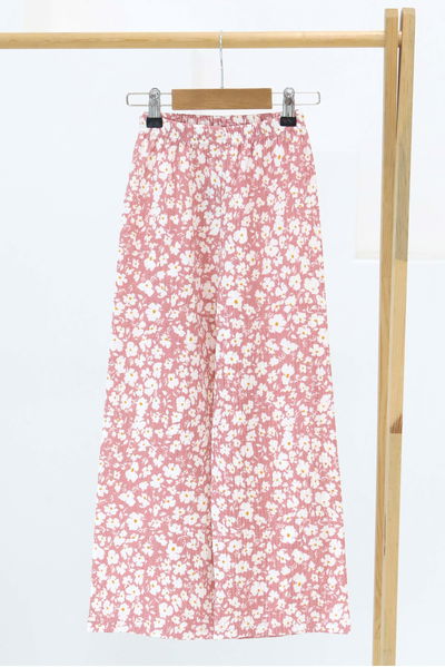 Kız Çocuk Pembe Çiçek Desenli Pantolon - 27308 