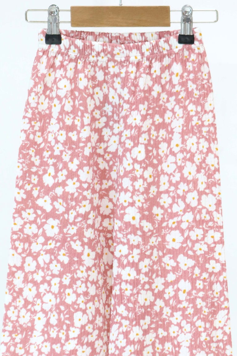 Kız Çocuk Pembe Çiçek Desenli Pantolon - 27308 - TOFİSA