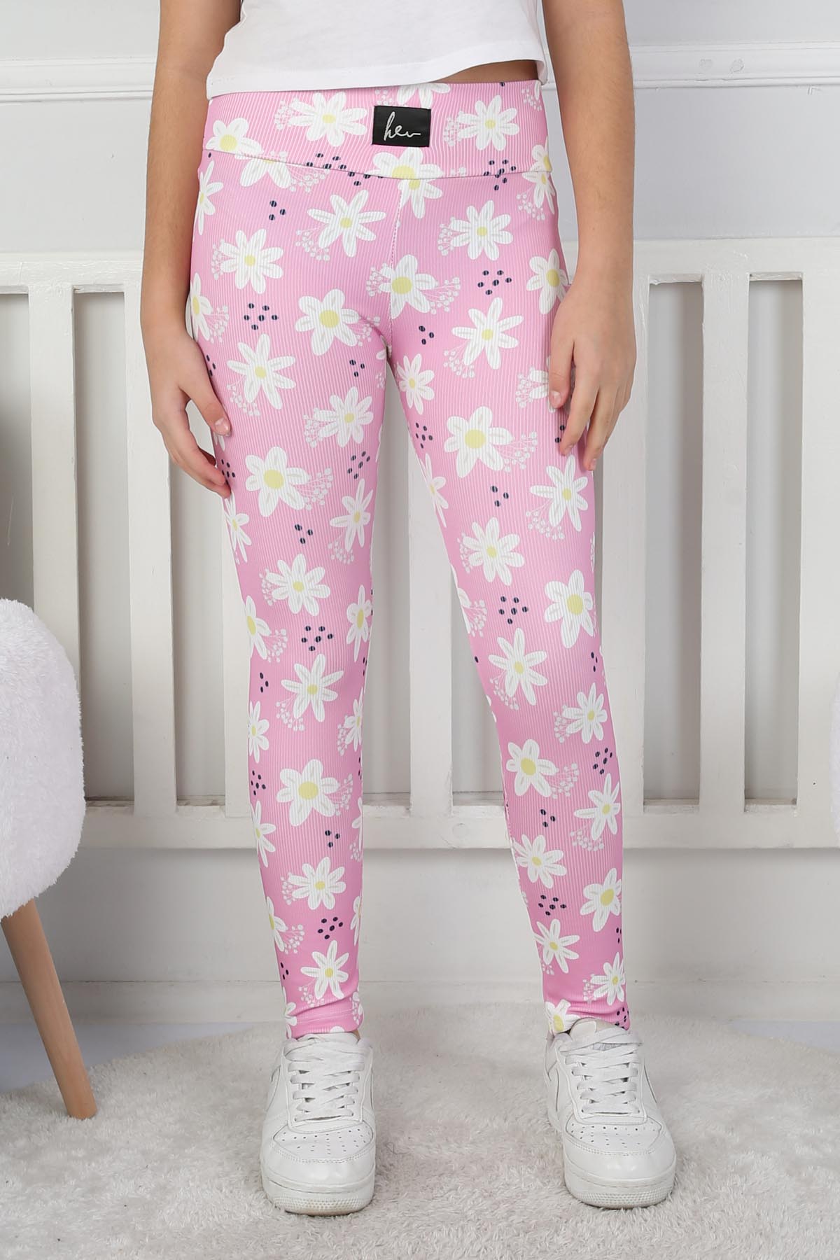 Kız Çocuk Pembe Çiçekli Kız Çocuk Tayt - 26716 - 1