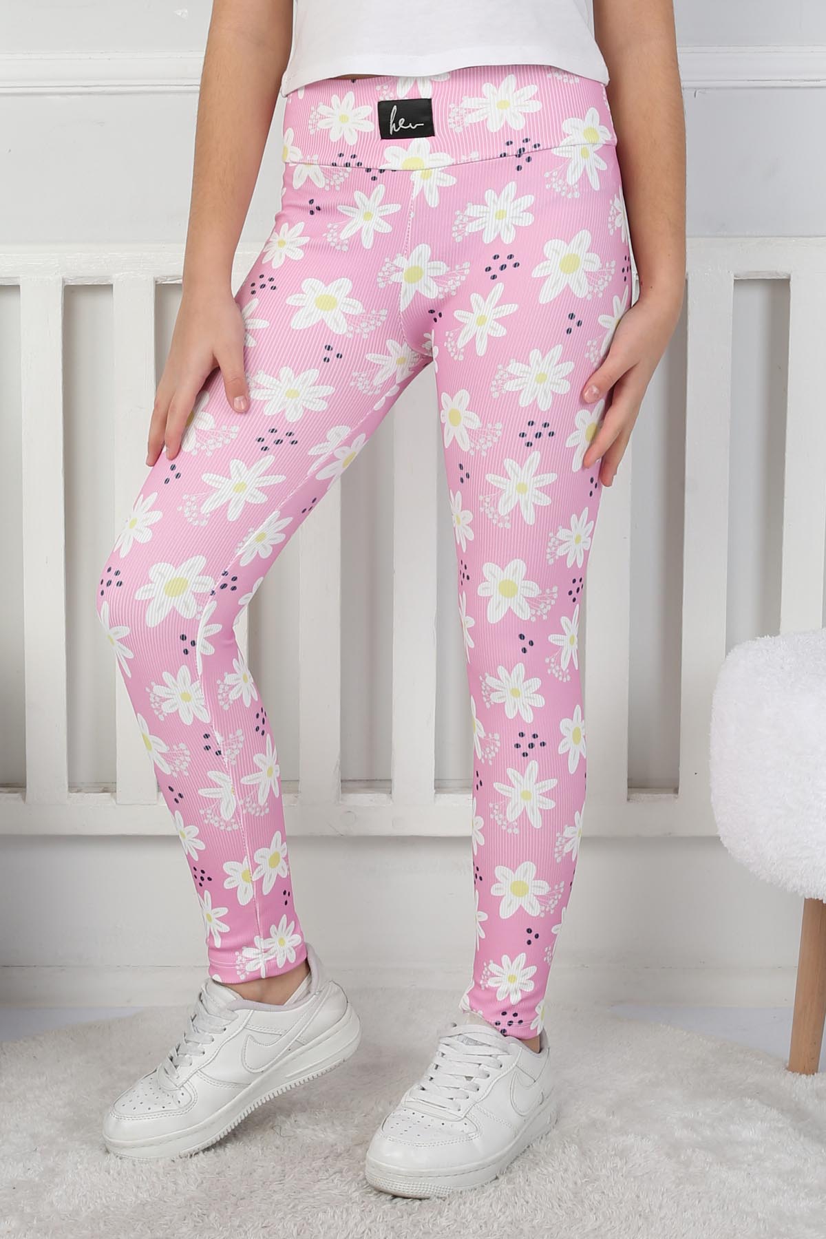 Kız Çocuk Pembe Çiçekli Kız Çocuk Tayt - 26716 - 2