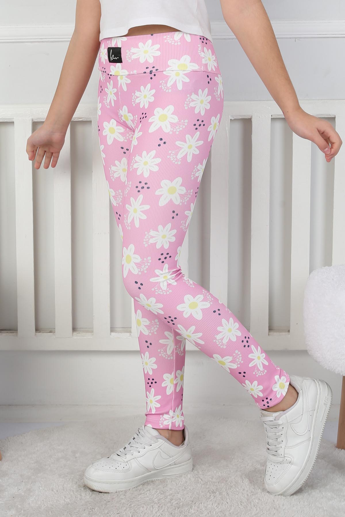 Kız Çocuk Pembe Çiçekli Kız Çocuk Tayt - 26716 - 3