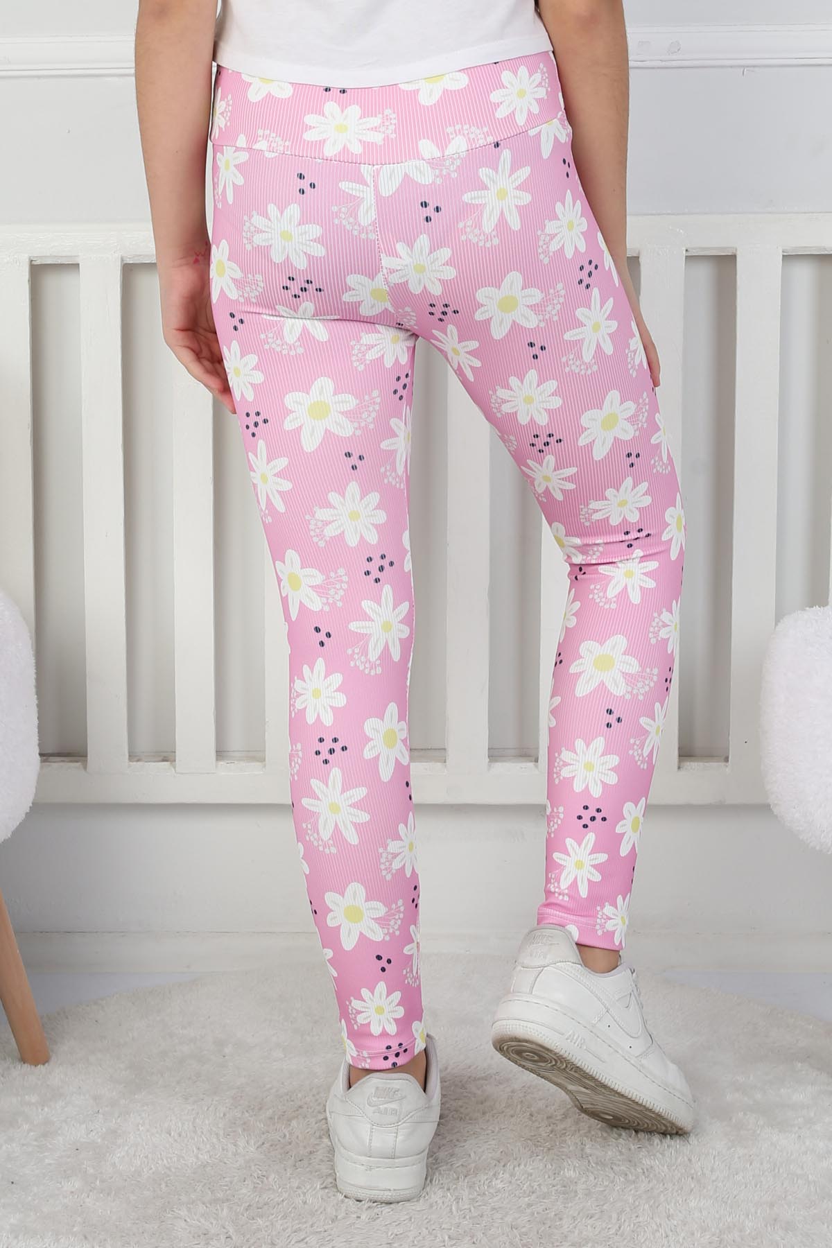 Kız Çocuk Pembe Çiçekli Kız Çocuk Tayt - 26716 - 4