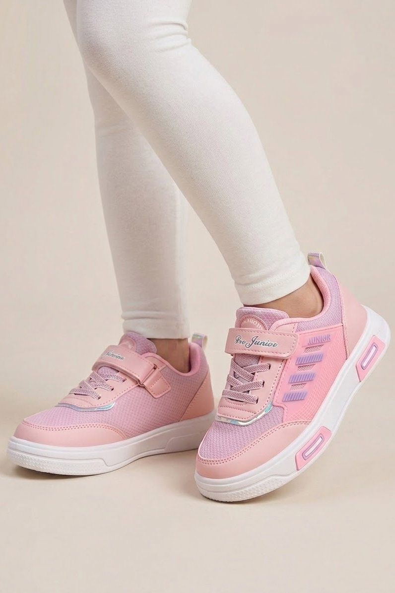 Kız Çocuk Pembe Cırtlı Çocuk Spor Ayakkabı - 28730-PEMBE - 1