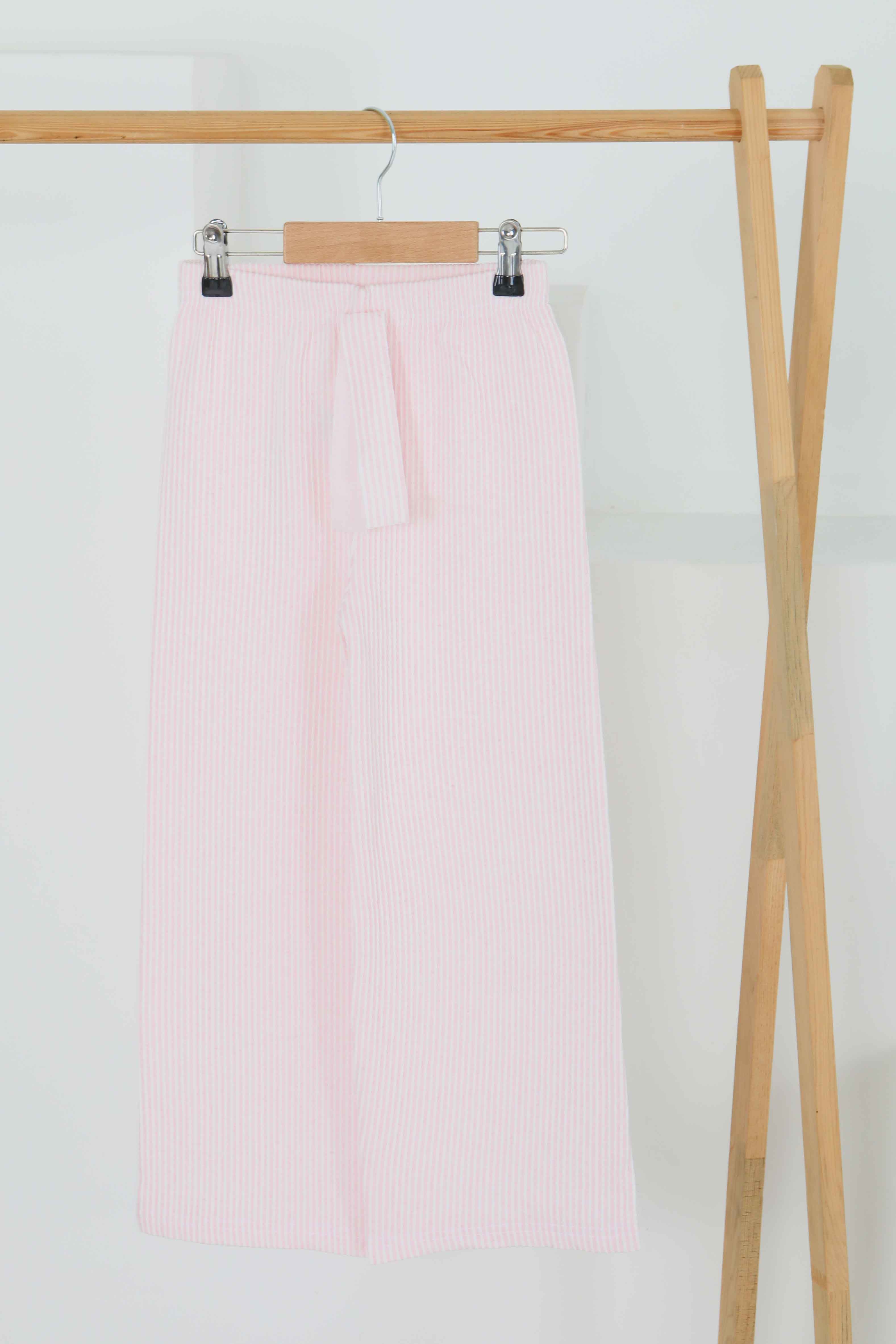 Kız Çocuk Pembe Çizgili Beli Lastikli Pantolon - 27448 - 1