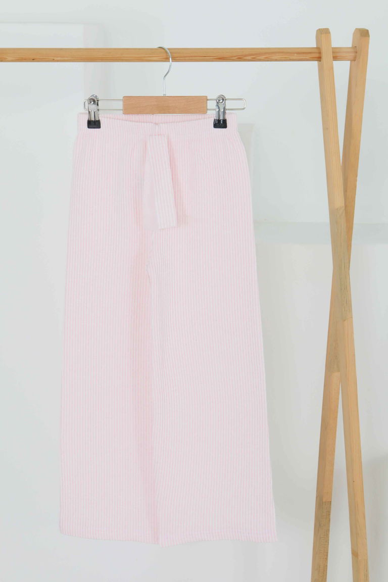 Kız Çocuk Pembe Çizgili Beli Lastikli Pantolon - 27448