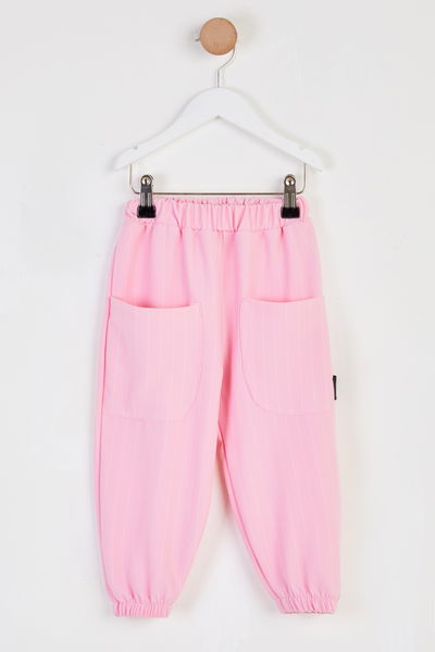 Kız Çocuk Pembe Çizgili Cepli Pantolon - 26465 
