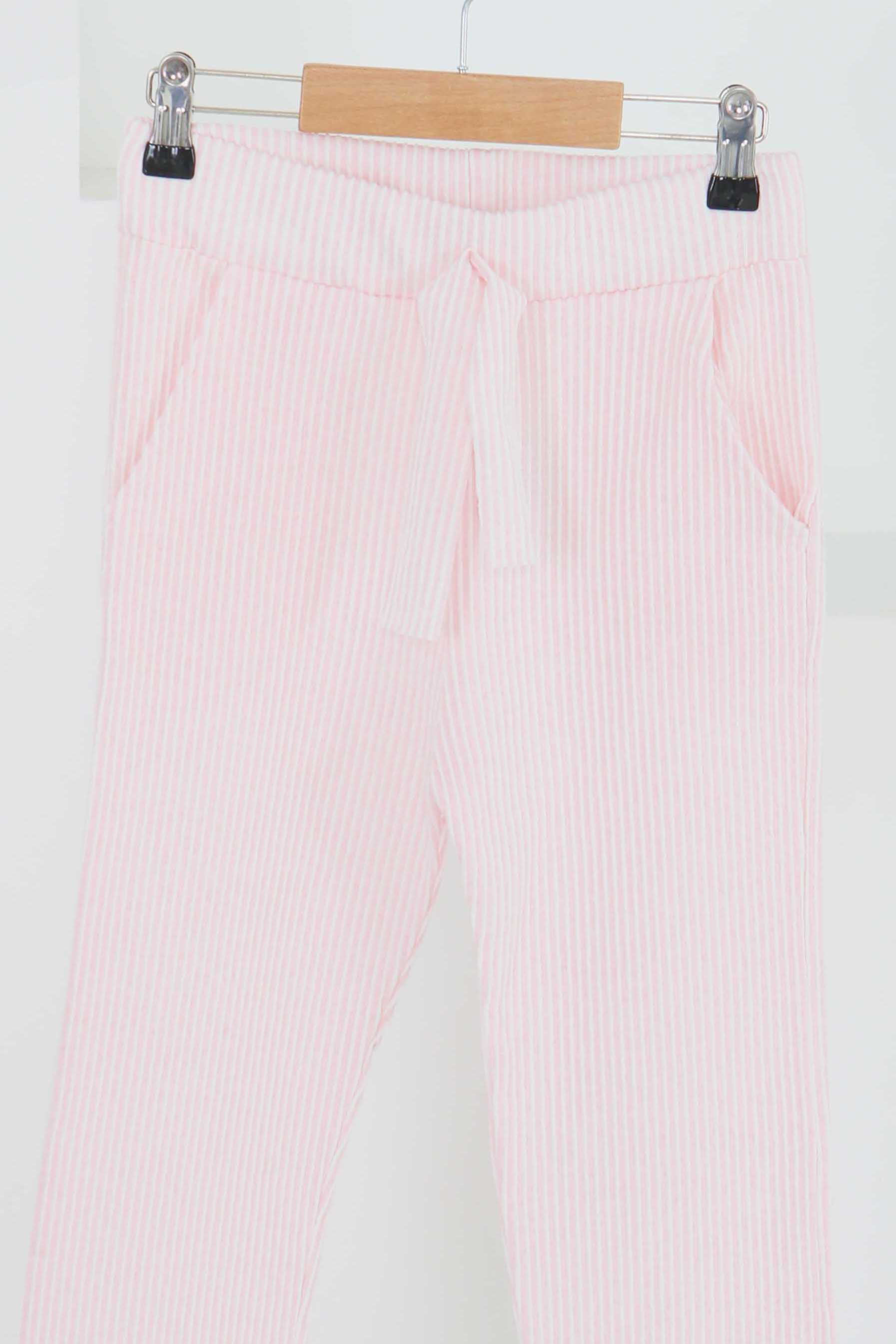 Kız Çocuk Pembe Çizgili Cepli Pantolon - 27450 - 2