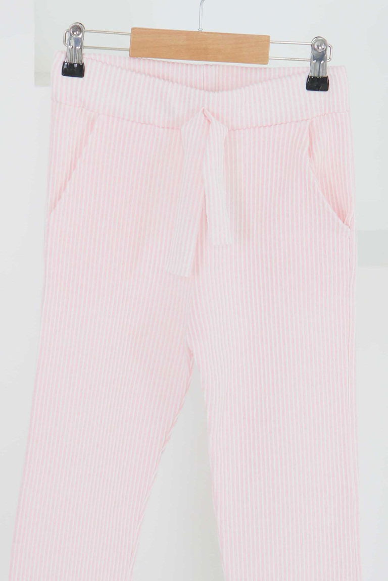 Kız Çocuk Pembe Çizgili Cepli Pantolon - 27450 - TOFİSA