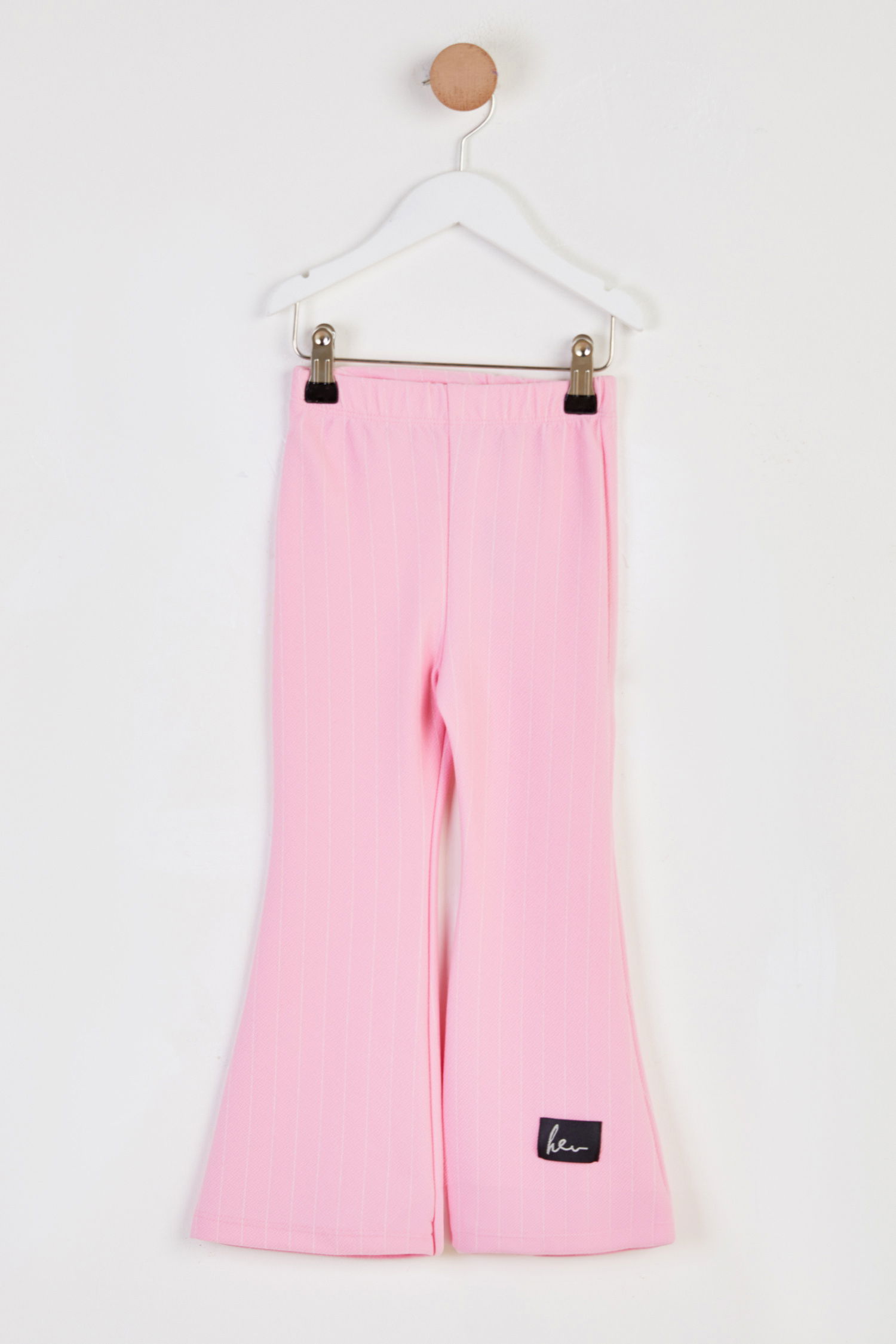 Kız Çocuk Pembe Çizgili İspanyol Paça Pantolon - 26466 - 1