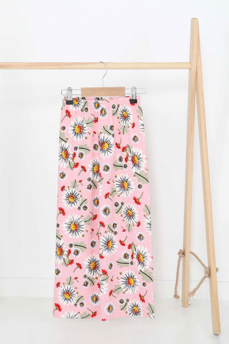 Kız Çocuk Pembe Desenli Pantolon - 27377 - TOFİSA