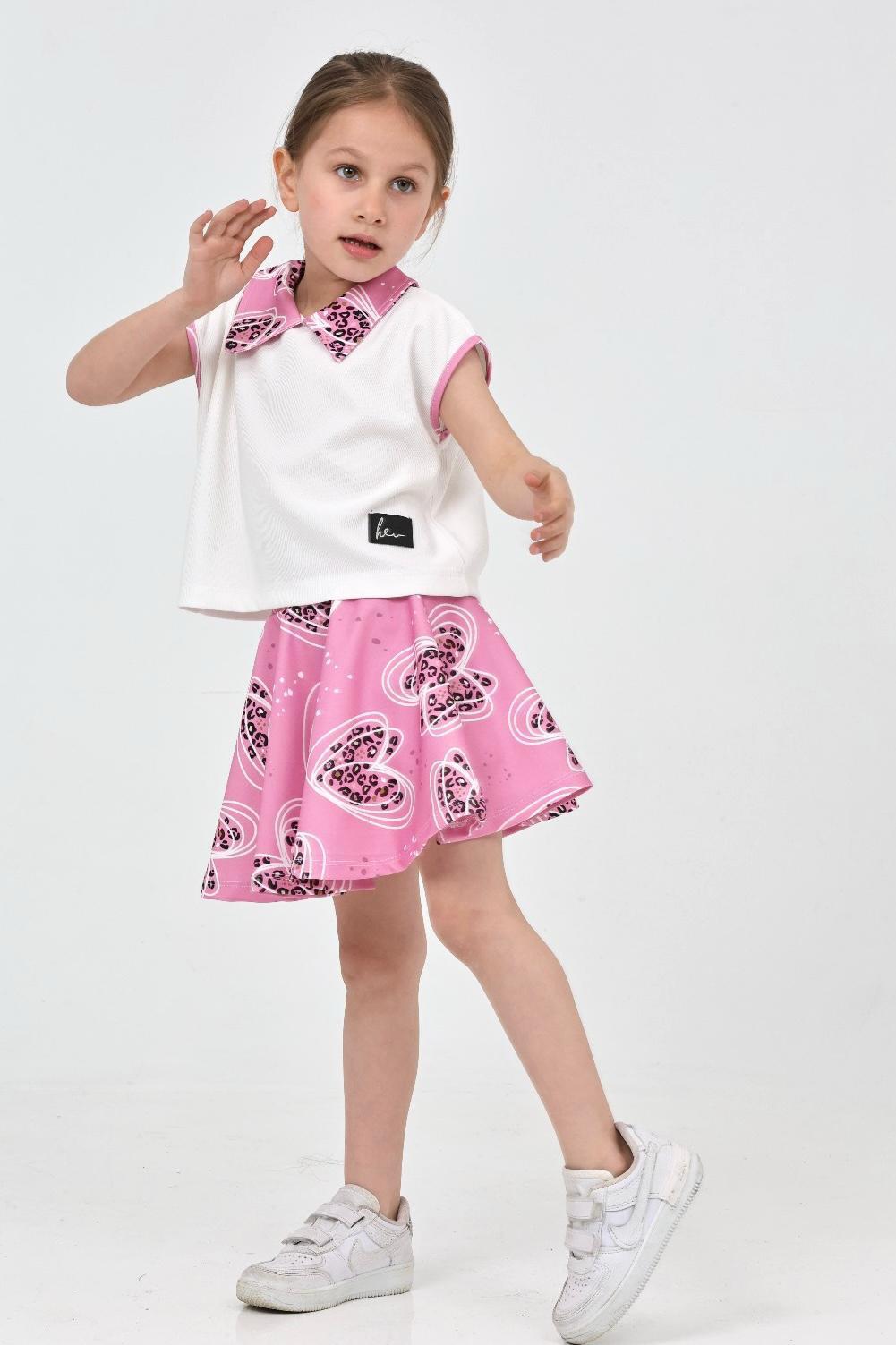 Kız Çocuk Pembe Etekli Takım - 27221 - 1