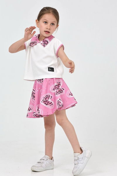 Kız Çocuk Pembe Etekli Takım - 27221 