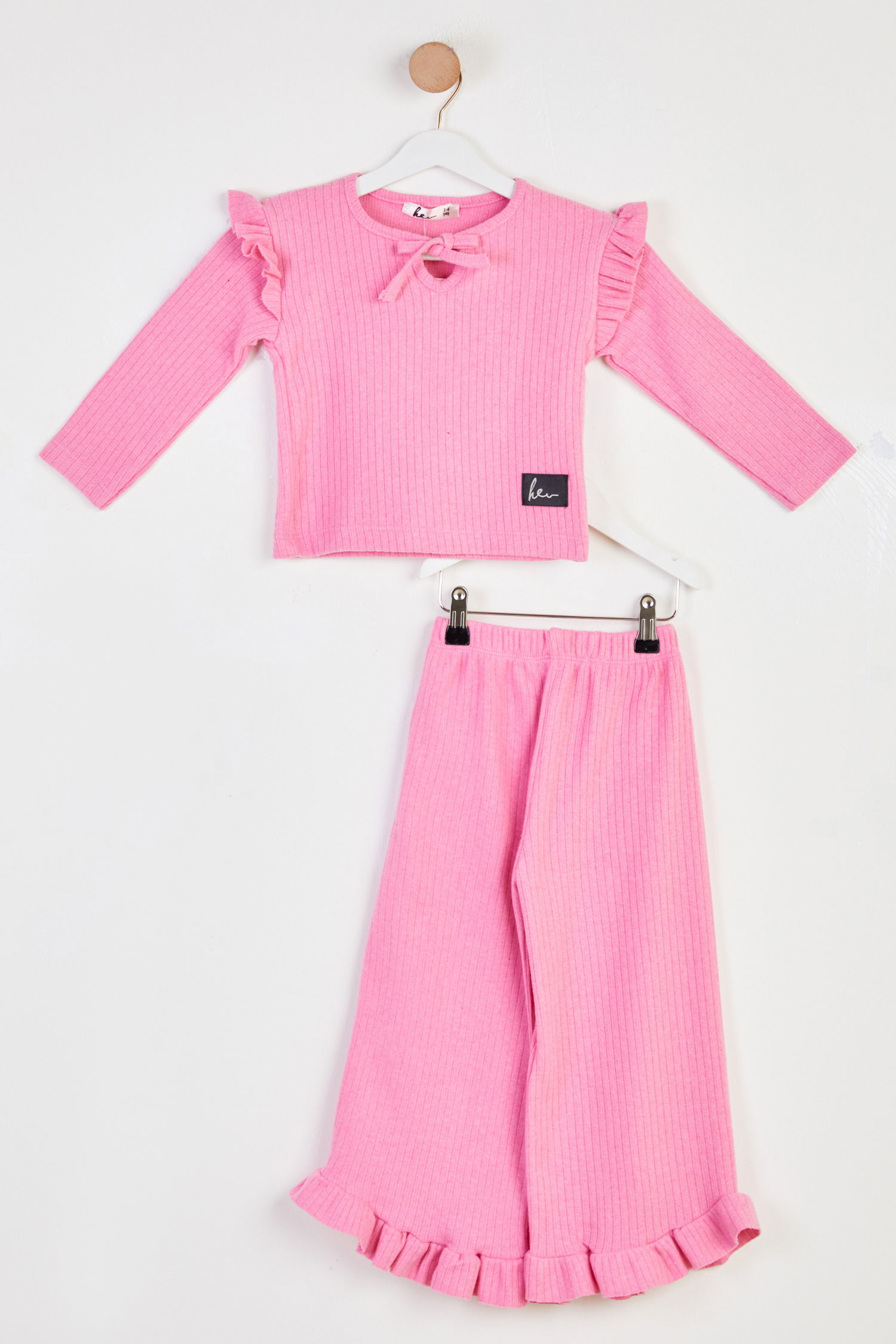 Kız Çocuk Pembe Fırfır Detaylı Takım - 26463 - 1