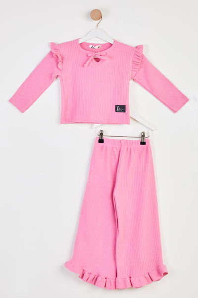 Kız Çocuk Pembe Fırfır Detaylı Takım - 26463 