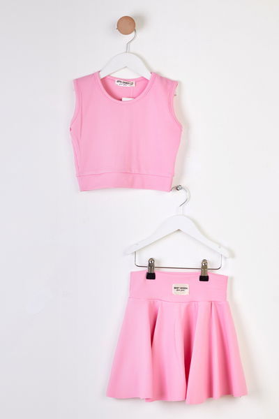 Kız Çocuk Pembe Fitilli Crop Takım - 25781 