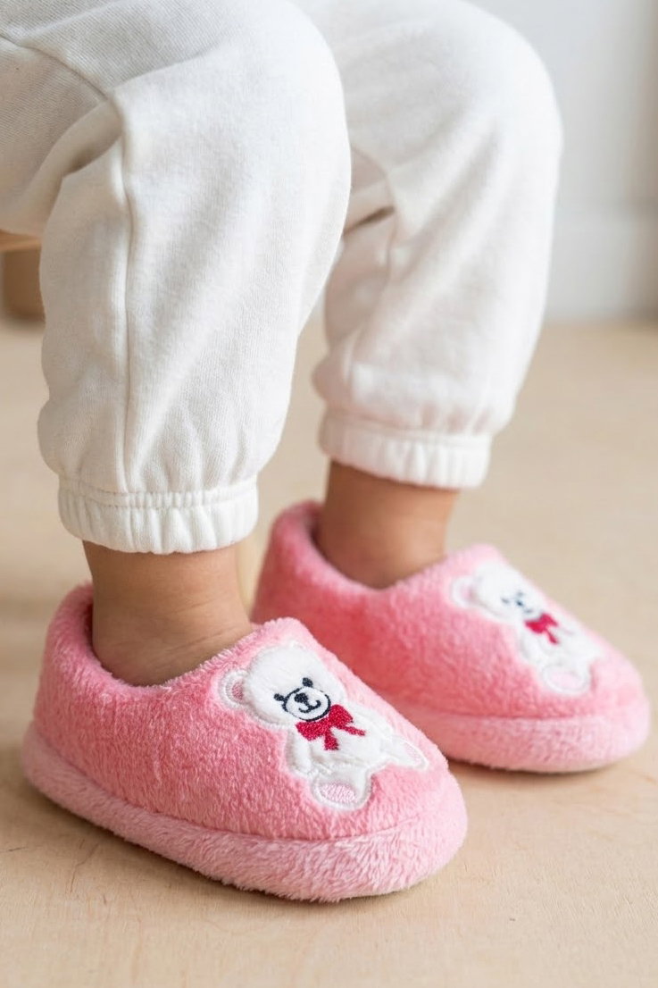 Kız Çocuk Pembe Hayvan Figürlü Çocuk Pandufu - 29177-PEMBE - 1