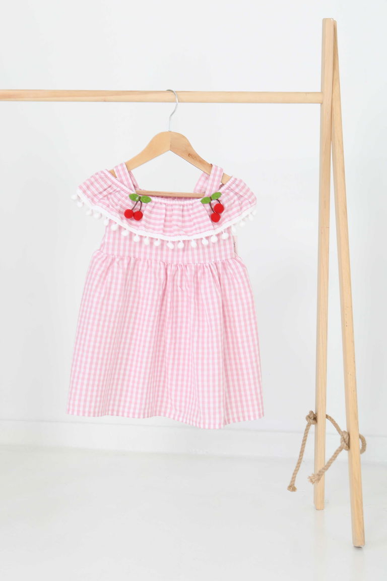 Kız Çocuk Pembe Kirazlı Elbise - 27164 - TOFİSA