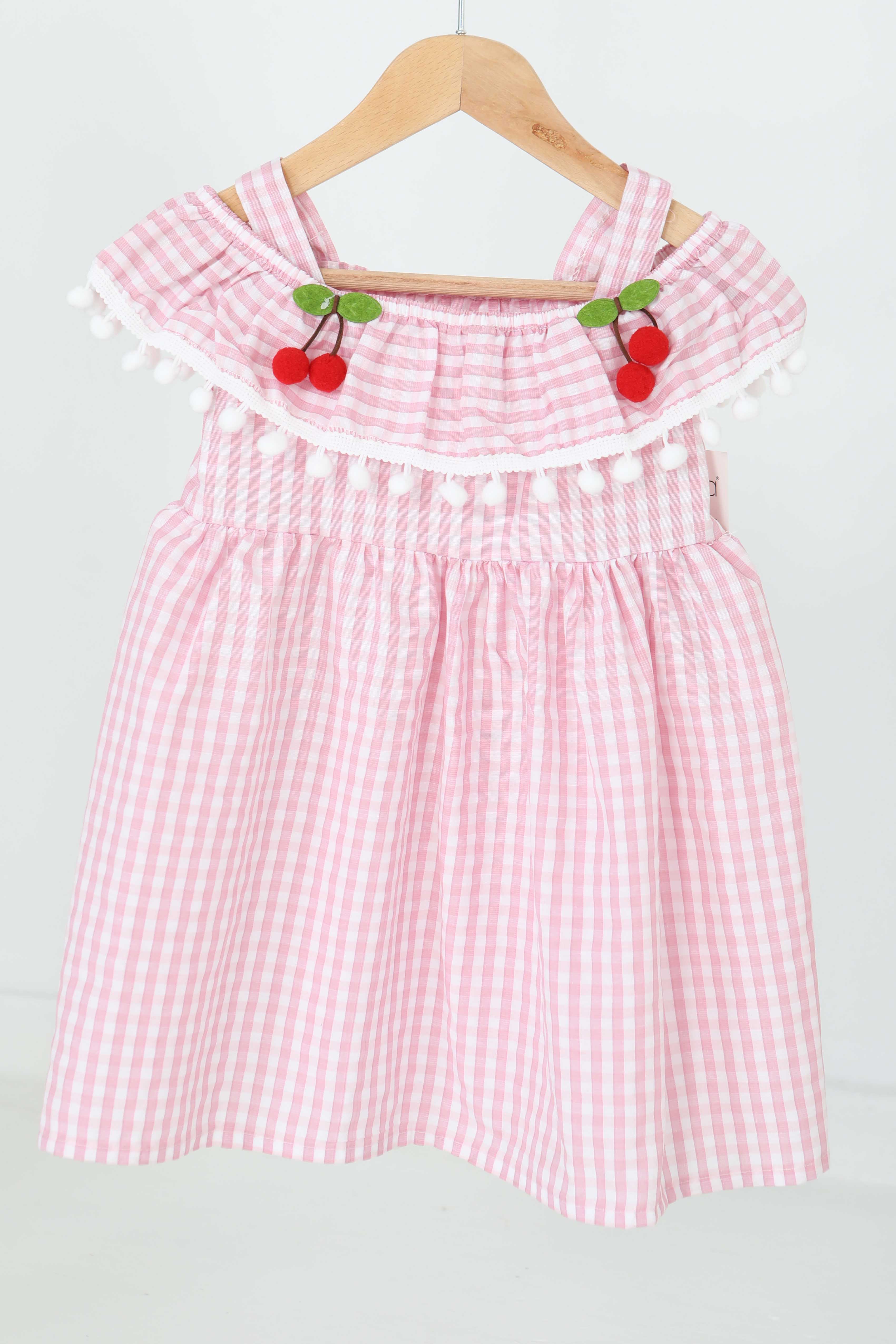 Kız Çocuk Pembe Kirazlı Elbise - 27164 - 2