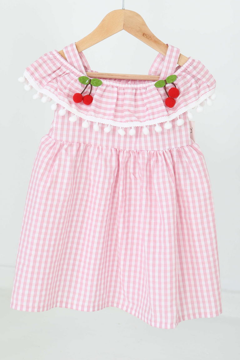 Kız Çocuk Pembe Kirazlı Elbise - 27164 - TOFİSA