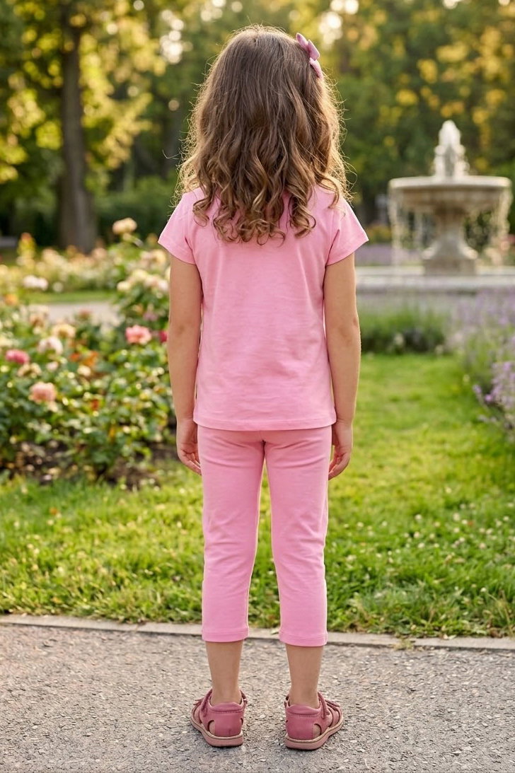 Kız Çocuk Pembe Küçük Kalp Baskılı Kız Çocuk Takım - 28560-PEMBE - 2