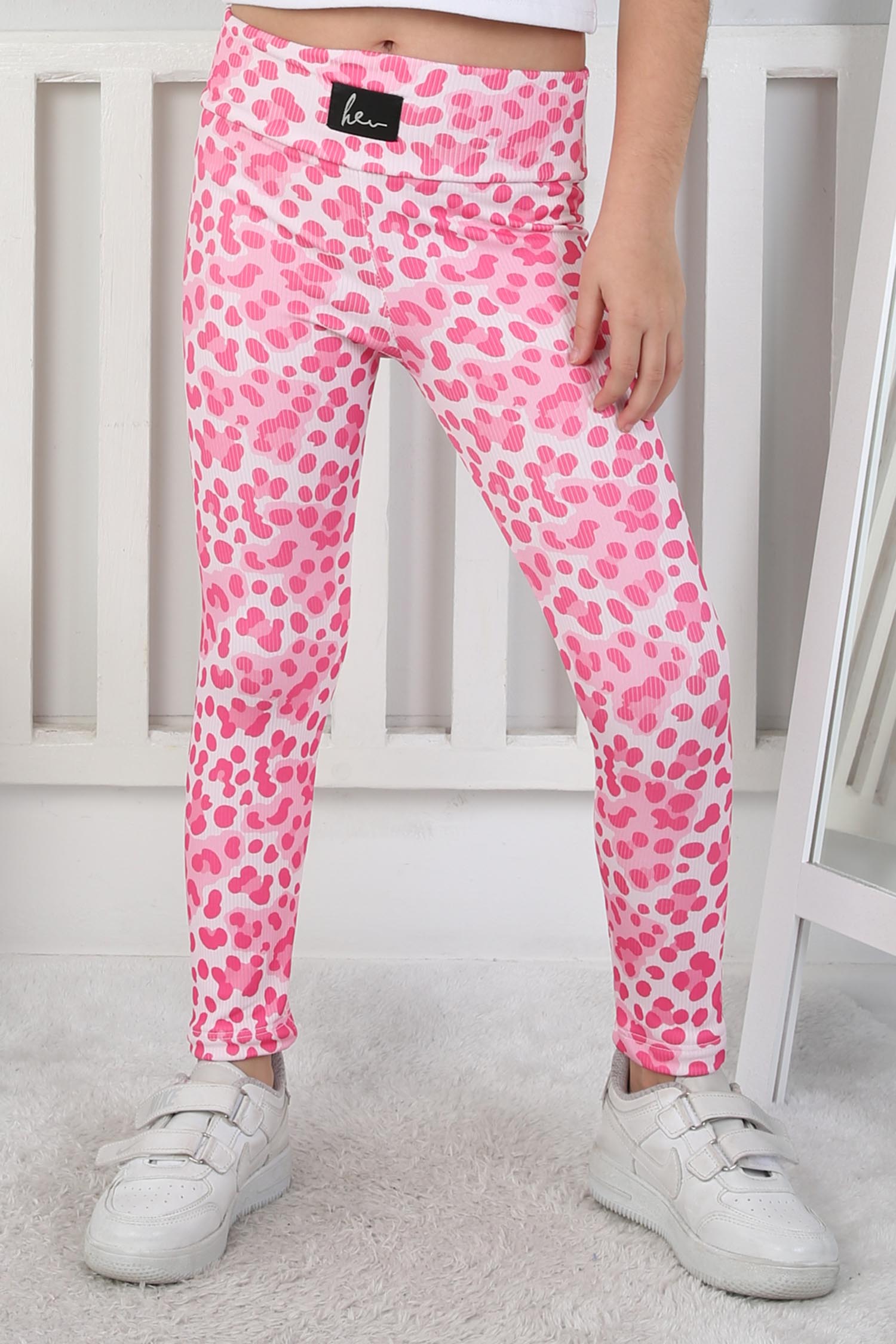 Kız Çocuk Pembe Leopar Desenli Tayt - 26802 - 2