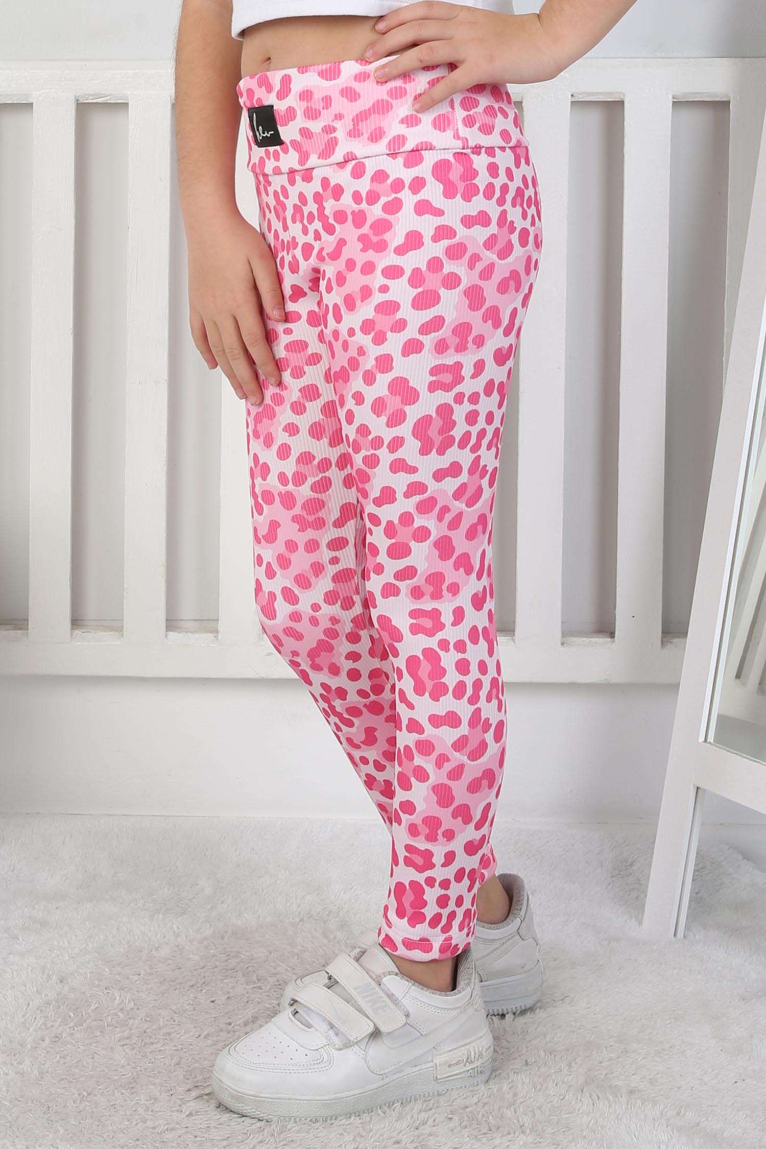 Kız Çocuk Pembe Leopar Desenli Tayt - 26802 - 3