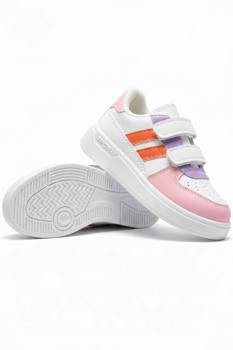 Kız Çocuk Pembe Lila Cırtcırtlı Işıklı Spor Ayakkabı - 28198-PEMBE-LILA - TOFİSA