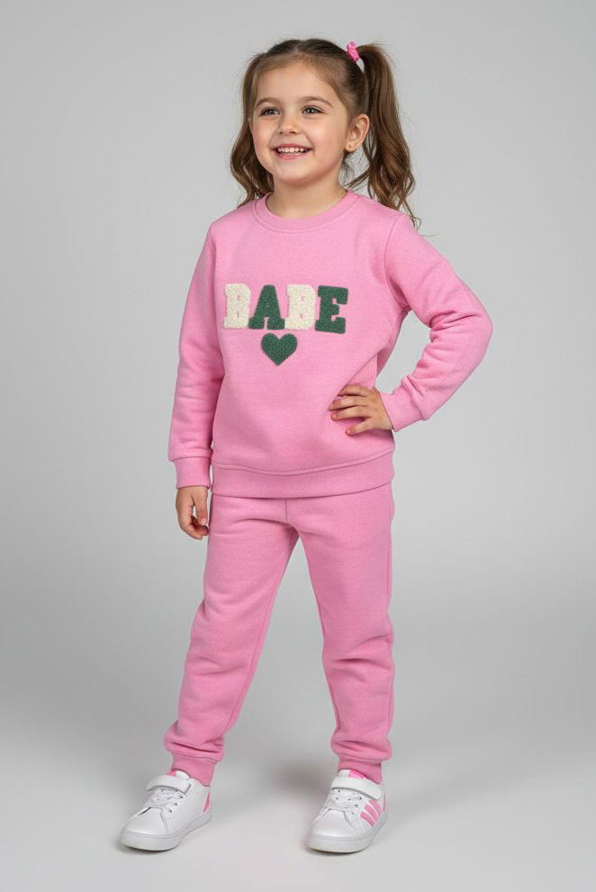 Kız Çocuk Pembe Nakışlı İki İplik Takım - 28148-PEMBE - 1