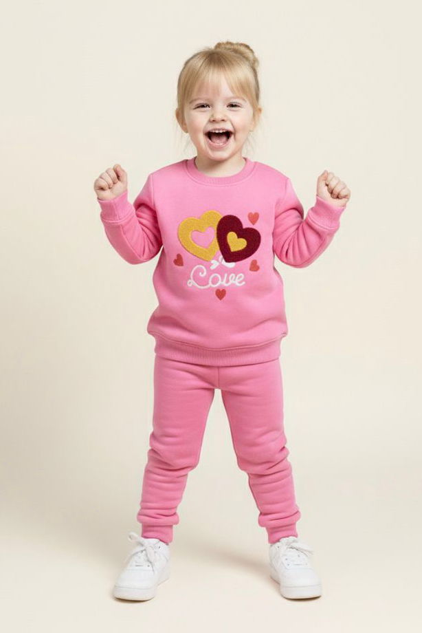 Kız Çocuk Pembe Nakışlı İki İplik Takım - 28149-PEMBE - TOFİSA