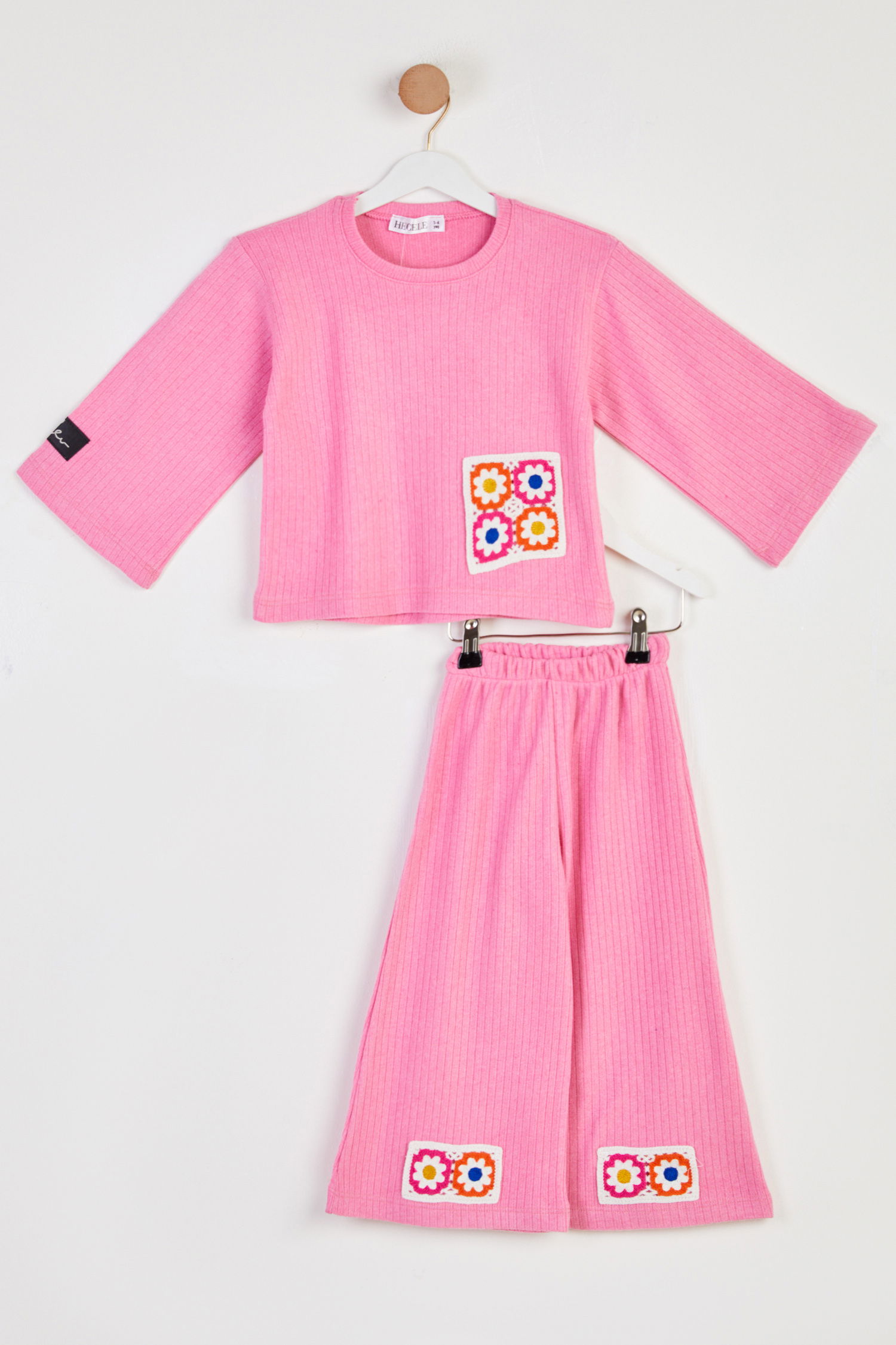 Kız Çocuk Pembe Nakışlı İkili Takım - 26462 - 1