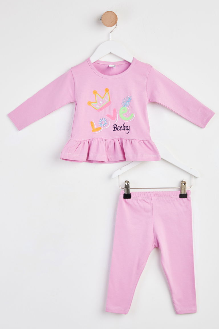 Kız Çocuk Pembe Nakışlı Takımı - 24290 - TOFİSA