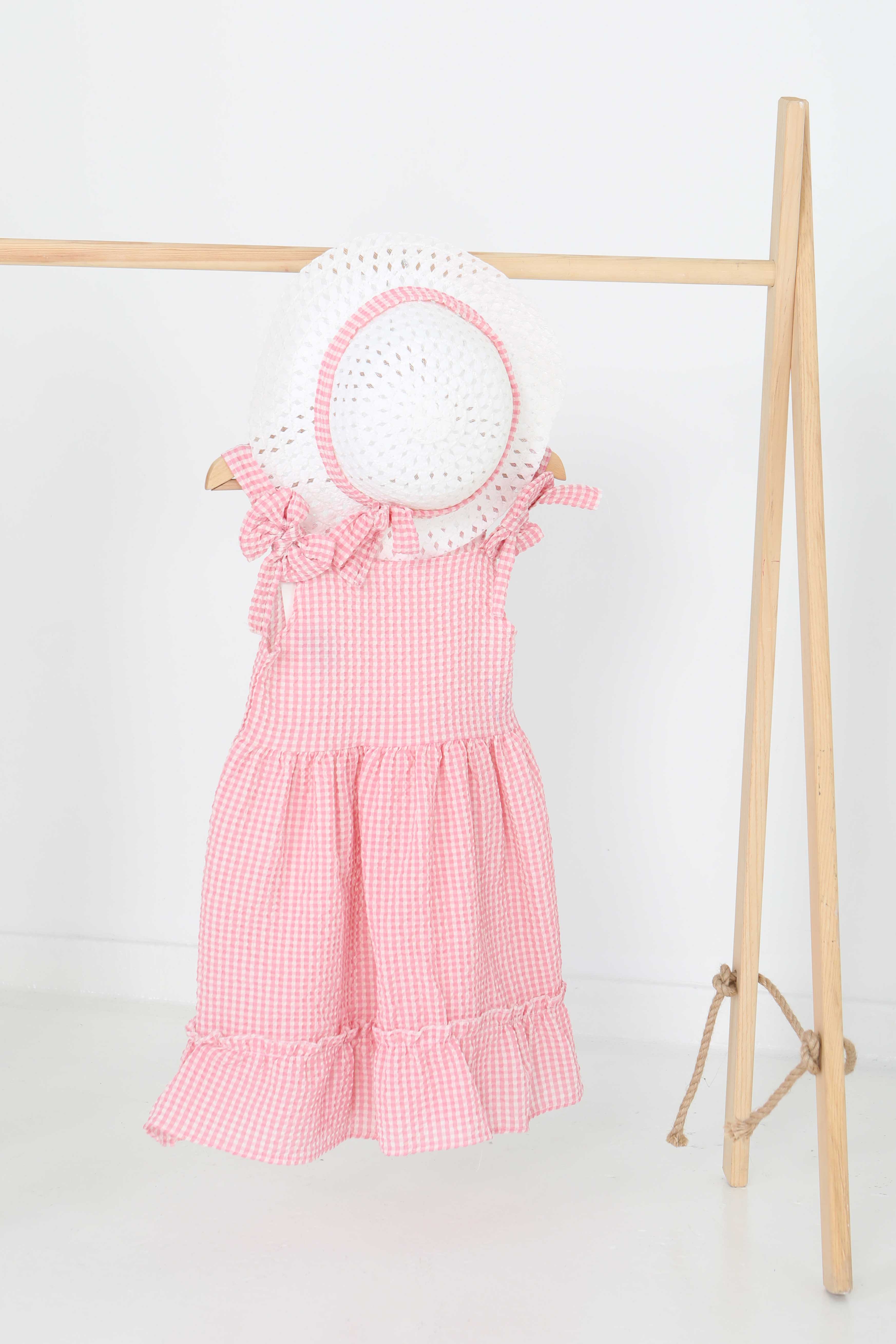 Kız Çocuk Pembe Şapkalı Elbise - 27050 - 1