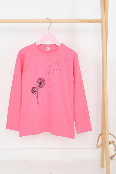 Kız Çocuk Pembe Uzun Kollu Baskılı Penye Badi - 27690 