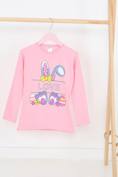 Kız Çocuk Pembe Uzun Kollu Baskılı Penye Badi - 27700 