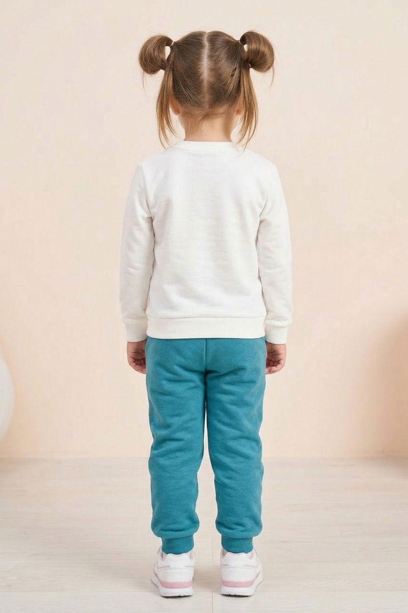 Kız Çocuk Petrol Baskılı İki İplik Çocuk Pijama Takımı - 28347-PETROL - 2