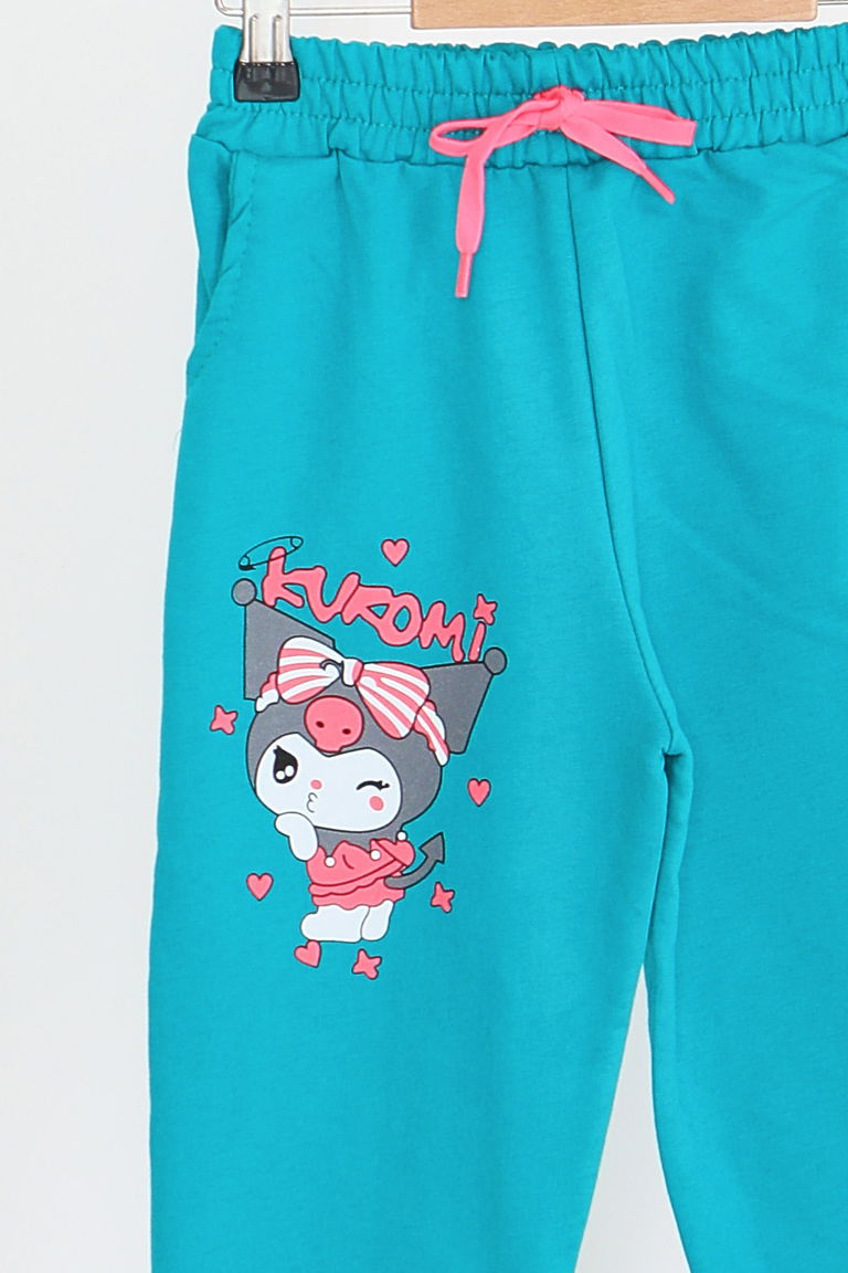 Kız Çocuk Petrol Beli Lastikli Baskılı Penye Eşofman Altı - 27687 - TOFİSA