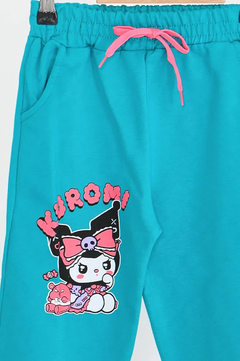 Kız Çocuk Petrol Beli Lastikli Baskılı Penye Eşofman Altı - 27688 - TOFİSA