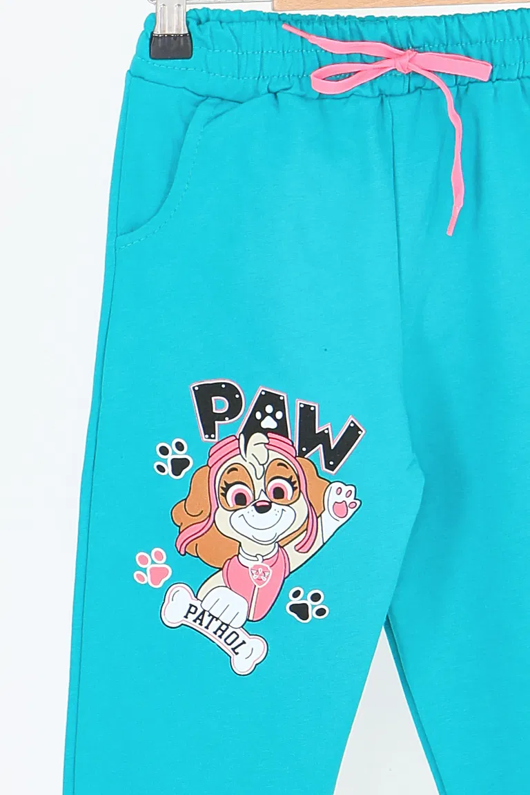 Kız Çocuk Petrol Beli Lastikli Baskılı Penye Eşofman Altı - 27689 - TOFİSA