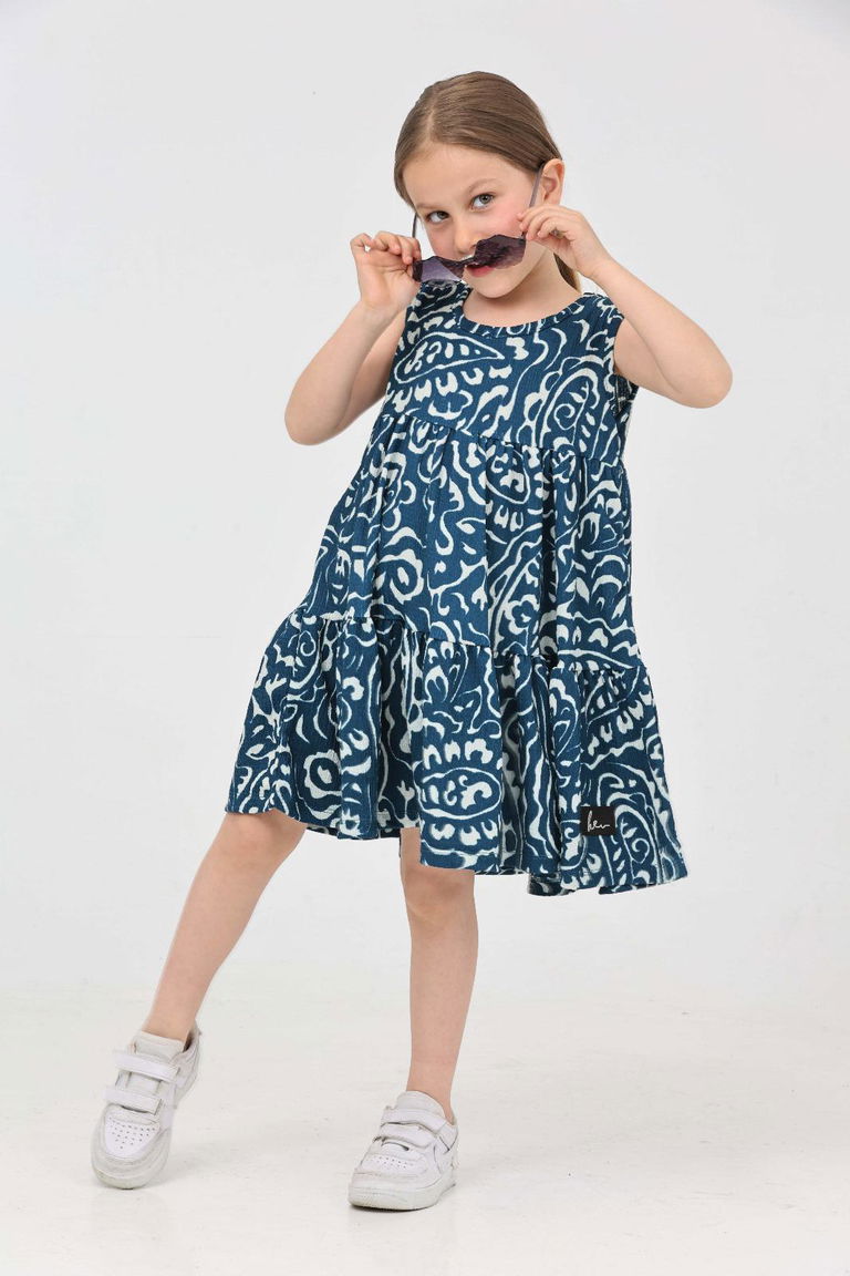 Kız Çocuk Petrol Desenli Elbise - 27214