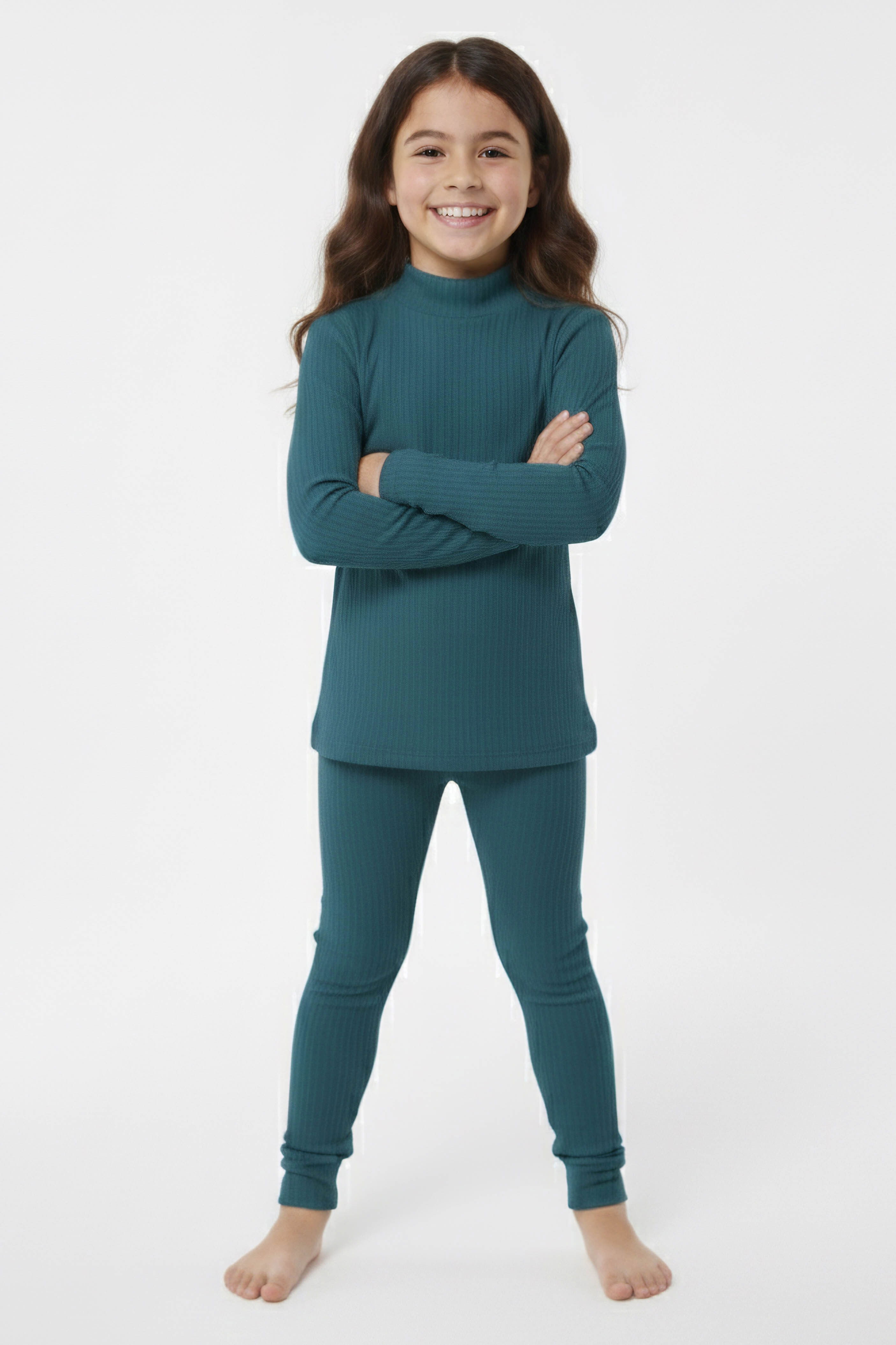 Kız Çocuk Petrol Fitilli Ribana Takım - 28104-PETROL - 1